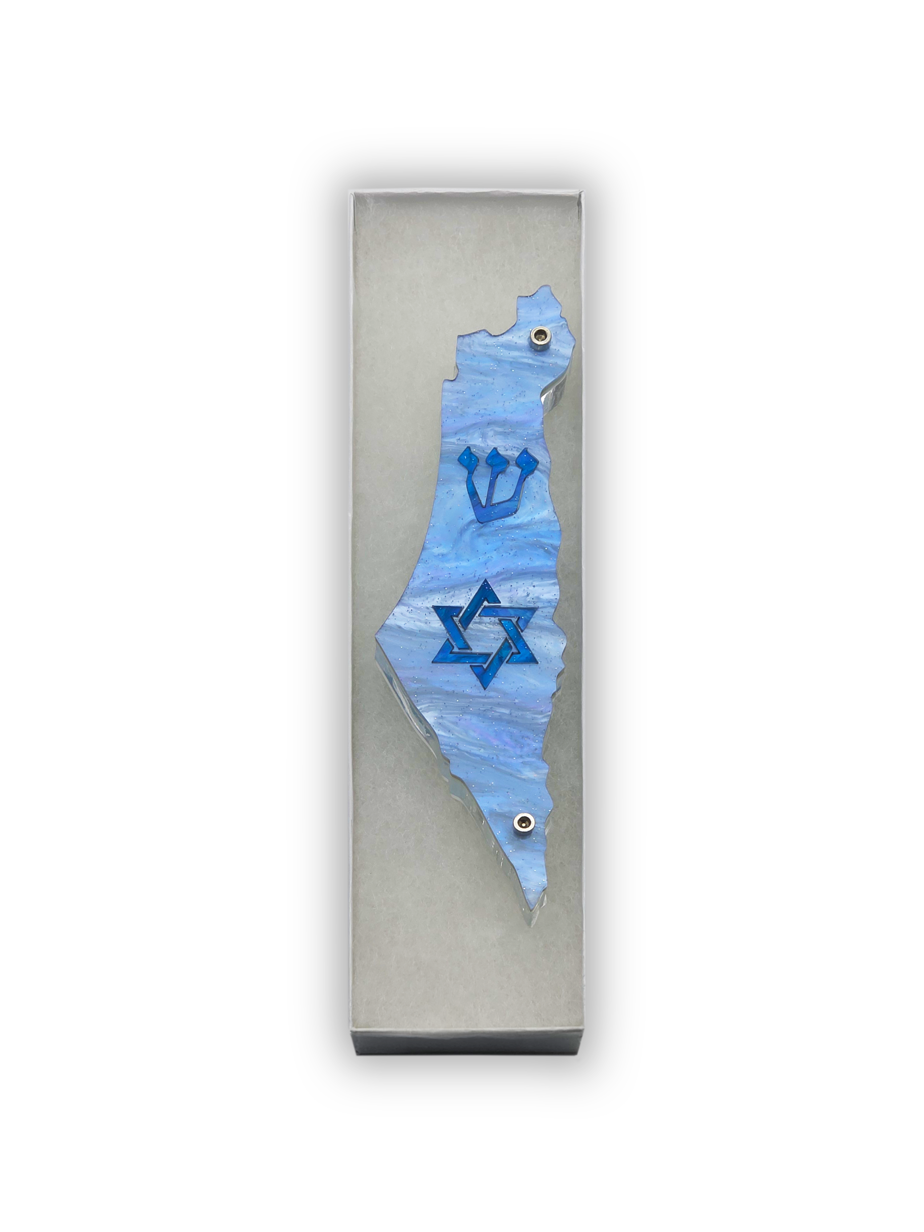 Genesis Map of Israel with David Star Mezuzah for Door – Handmade Premium Clear Acrylic Case – Model LSN-30510