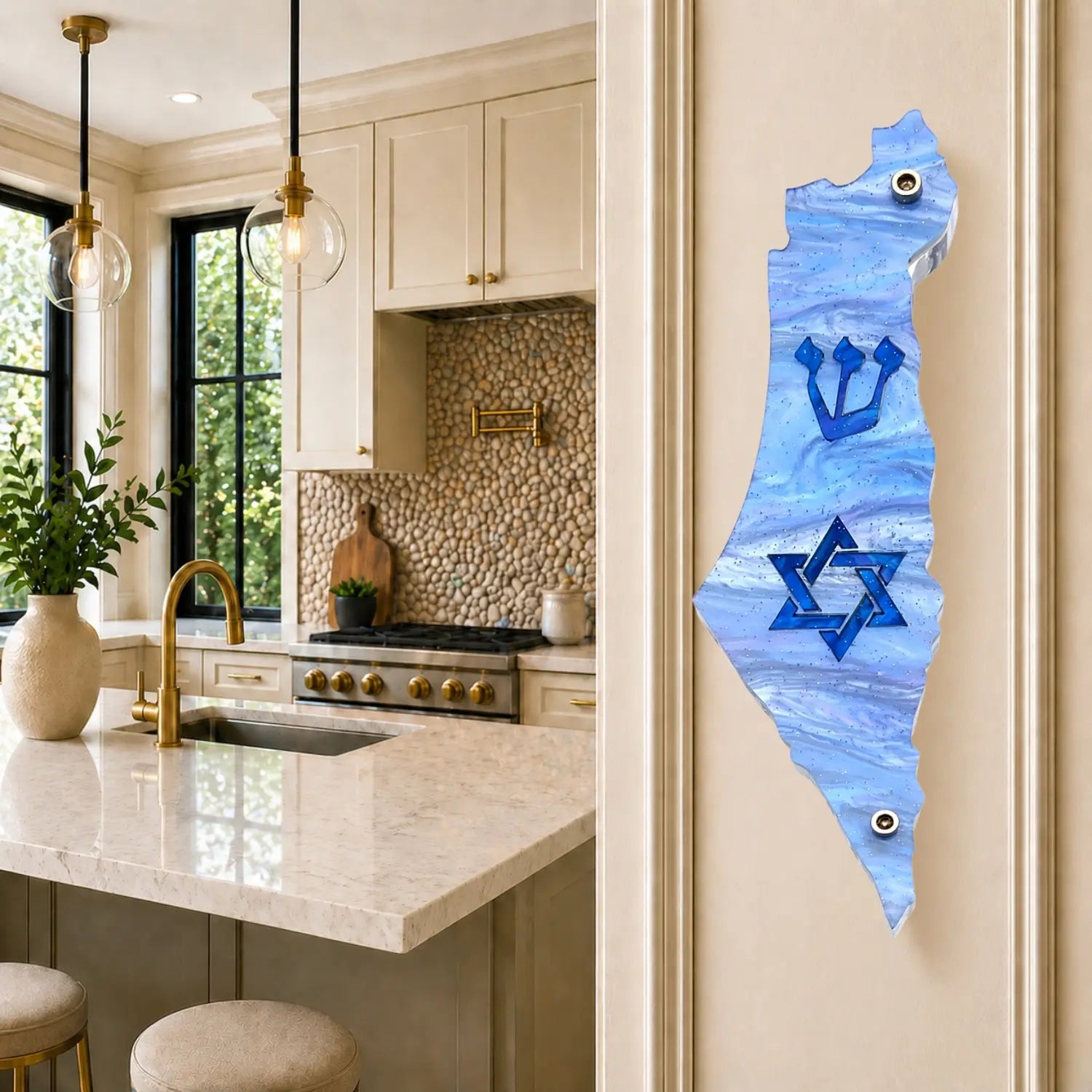 Genesis Map of Israel with David Star Mezuzah for Door – Handmade Premium Clear Acrylic Case – Model LSN-30510