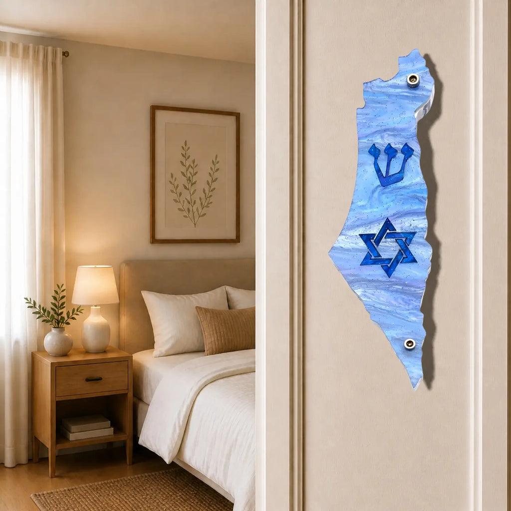 Genesis Map of Israel with David Star Mezuzah for Door – Handmade Premium Clear Acrylic Case – Model LSN-30510