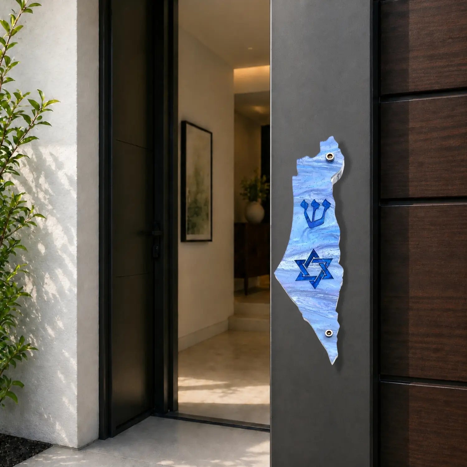 Genesis Map of Israel with David Star Mezuzah for Door – Handmade Premium Clear Acrylic Case – Model LSN-30510