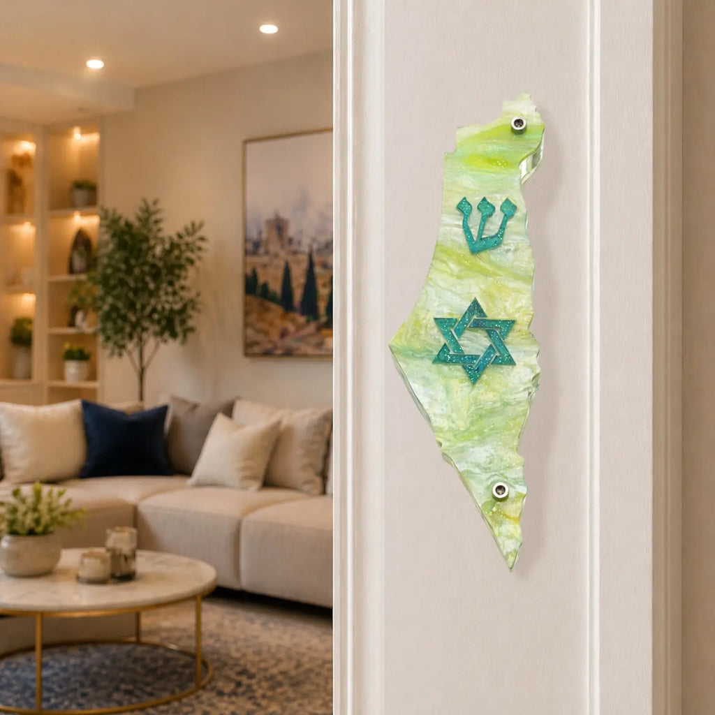 Genesis Map of Israel with David Star Mezuzah for Door – Handmade Premium Clear Acrylic Case – Model LSN-30511
