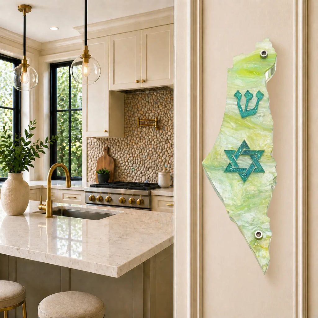 Genesis Map of Israel with David Star Mezuzah for Door – Handmade Premium Clear Acrylic Case – Model LSN-30511
