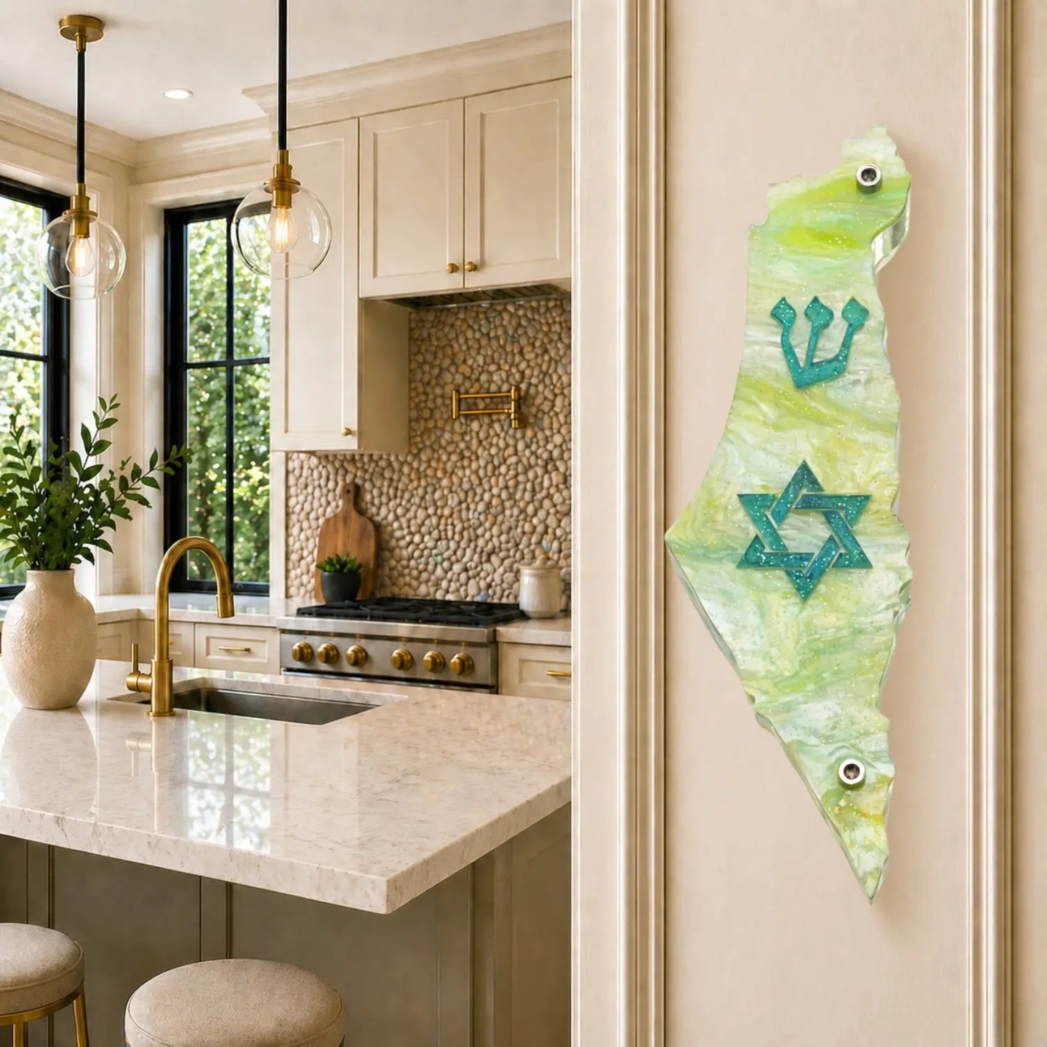 Genesis Map of Israel with David Star Mezuzah for Door – Handmade Premium Clear Acrylic Case – Model LSN-30511