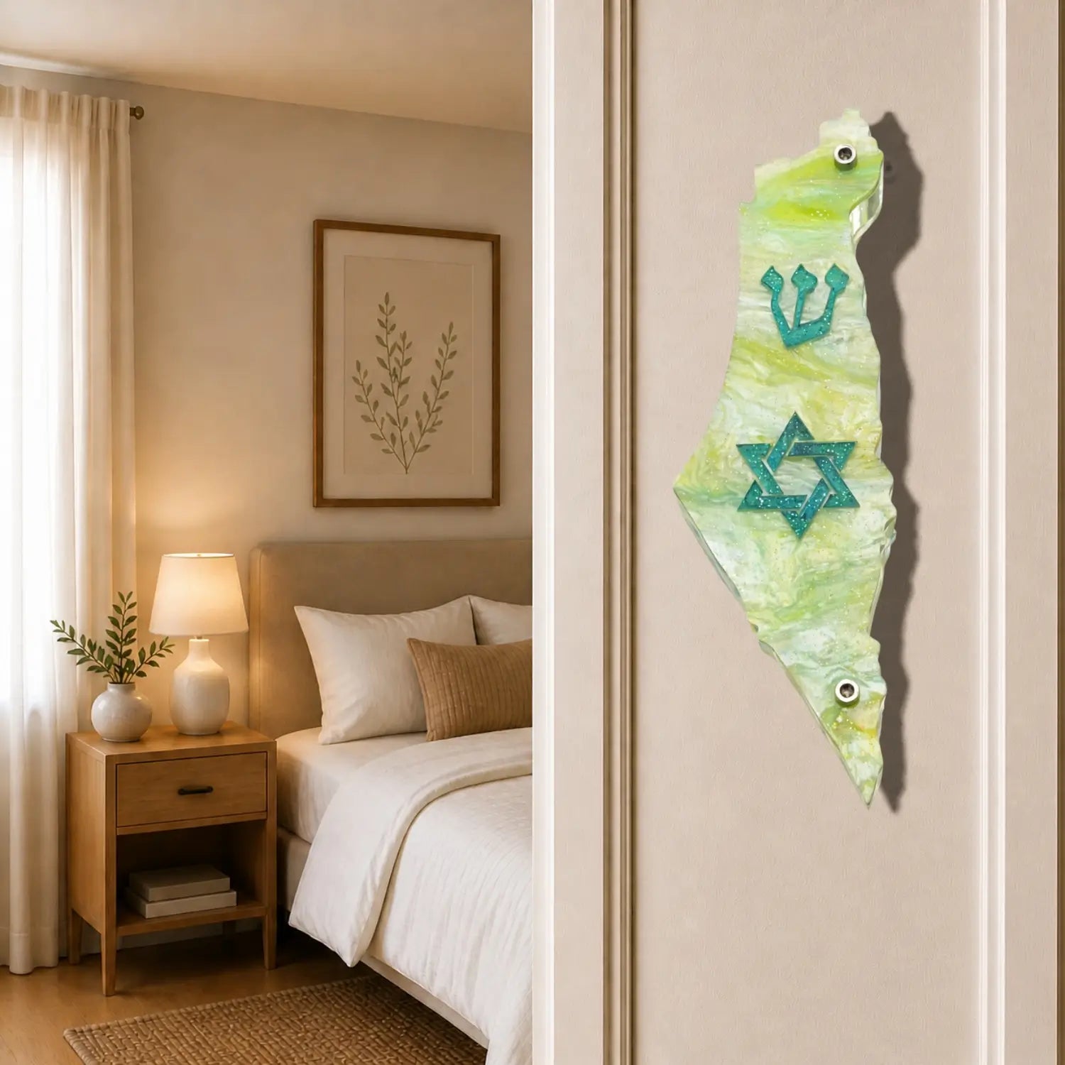 Genesis Map of Israel with David Star Mezuzah for Door – Handmade Premium Clear Acrylic Case – Model LSN-30511
