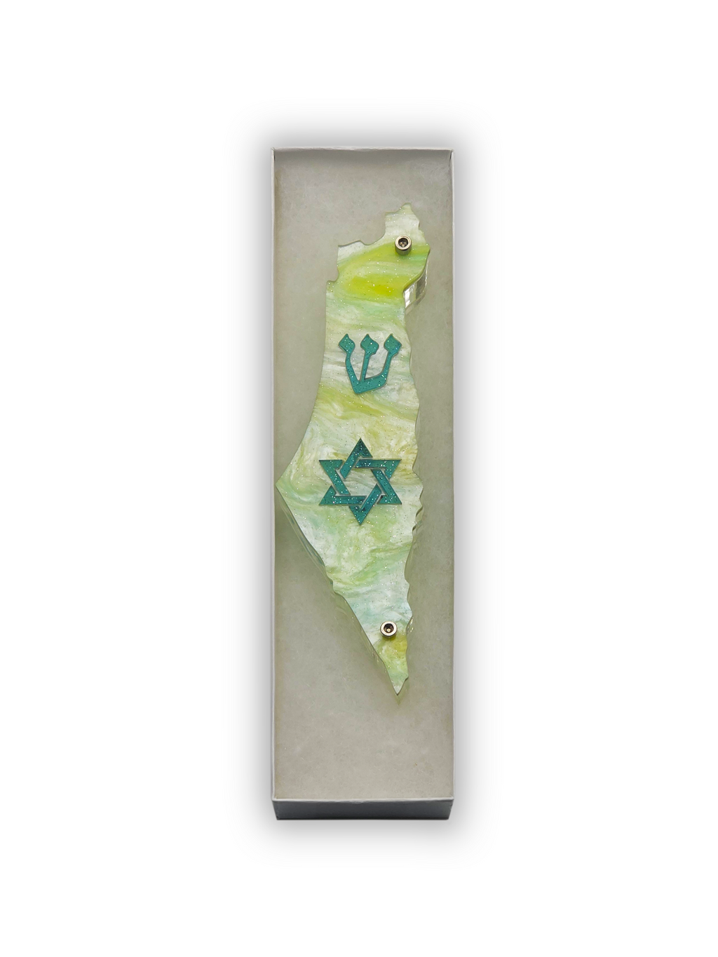Genesis Map of Israel with David Star Mezuzah for Door – Handmade Premium Clear Acrylic Case – Model LSN-30511