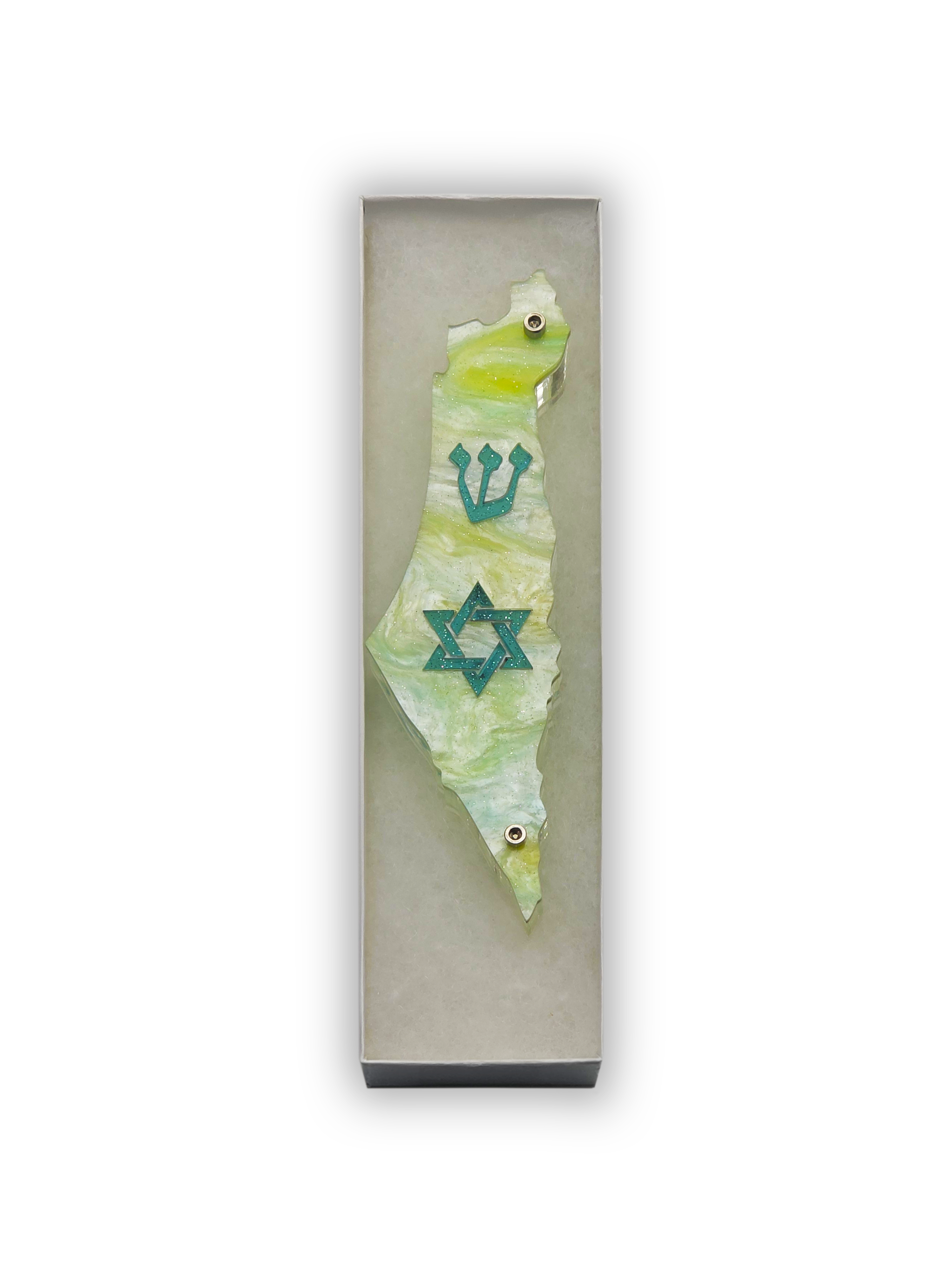 Genesis Map of Israel with David Star Mezuzah for Door – Handmade Premium Clear Acrylic Case – Model LSN-30511