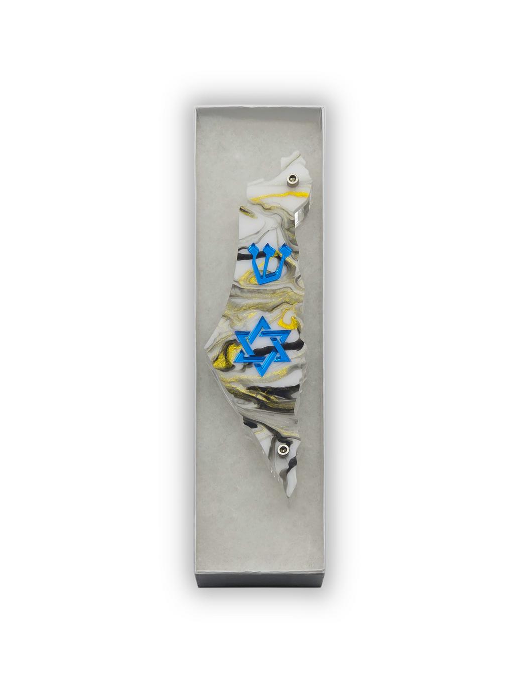 Genesis Map of Israel with David Star Mezuzah for Door – Handmade Premium Clear Acrylic Case – Model LSN-30512