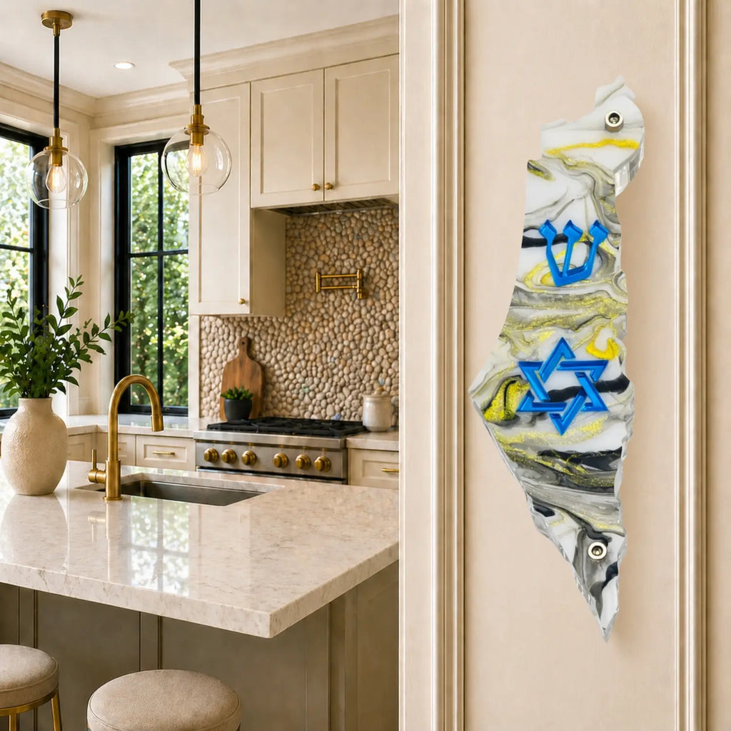 Genesis Map of Israel with David Star Mezuzah for Door – Handmade Premium Clear Acrylic Case – Model LSN-30512