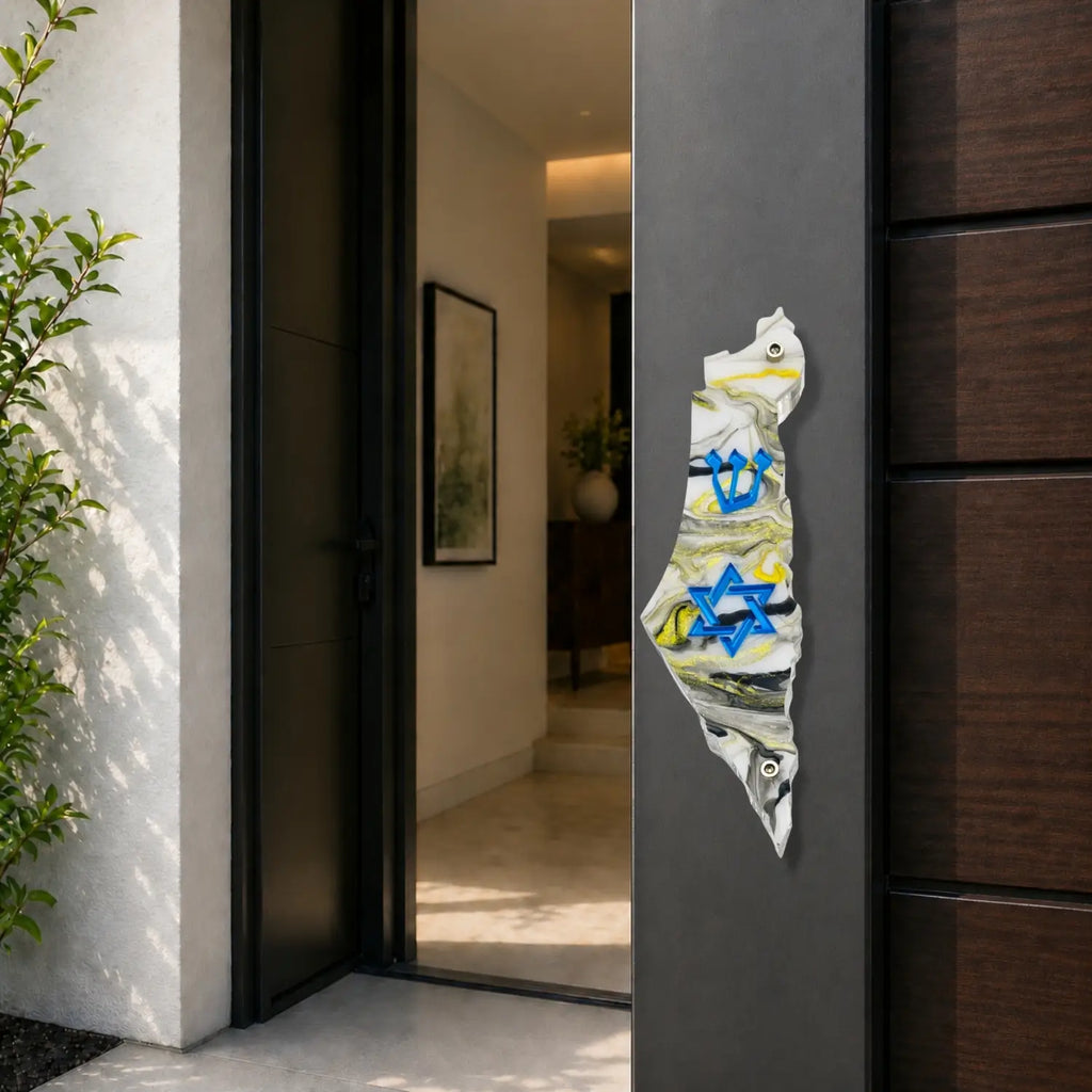 Genesis Map of Israel with David Star Mezuzah for Door – Handmade Premium Clear Acrylic Case – Model LSN-30512