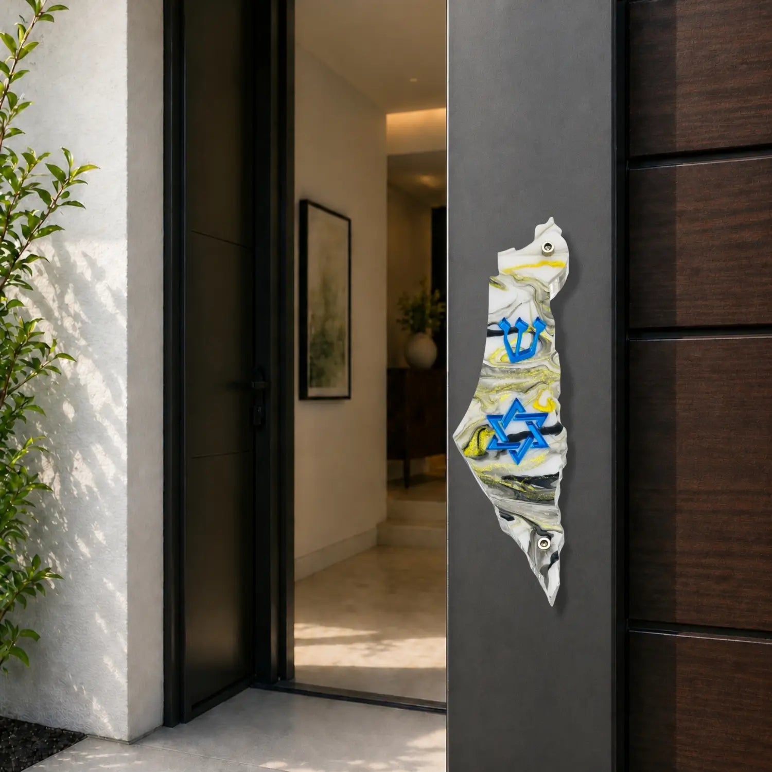 Genesis Map of Israel with David Star Mezuzah for Door – Handmade Premium Clear Acrylic Case – Model LSN-30512