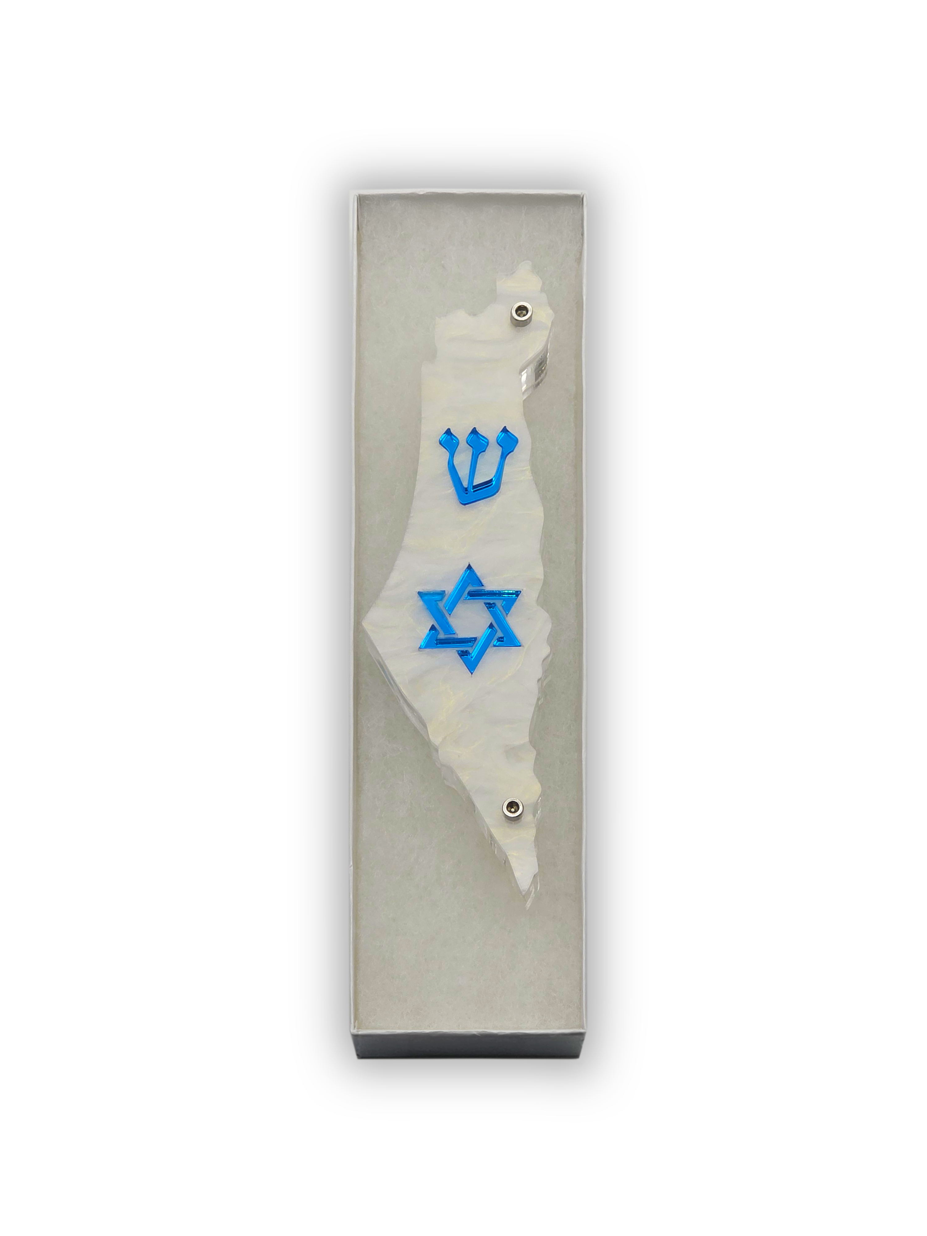 Genesis Map of Israel with David Star Mezuzah for Door – Handmade Premium Clear Acrylic Case – Model LSN-30513