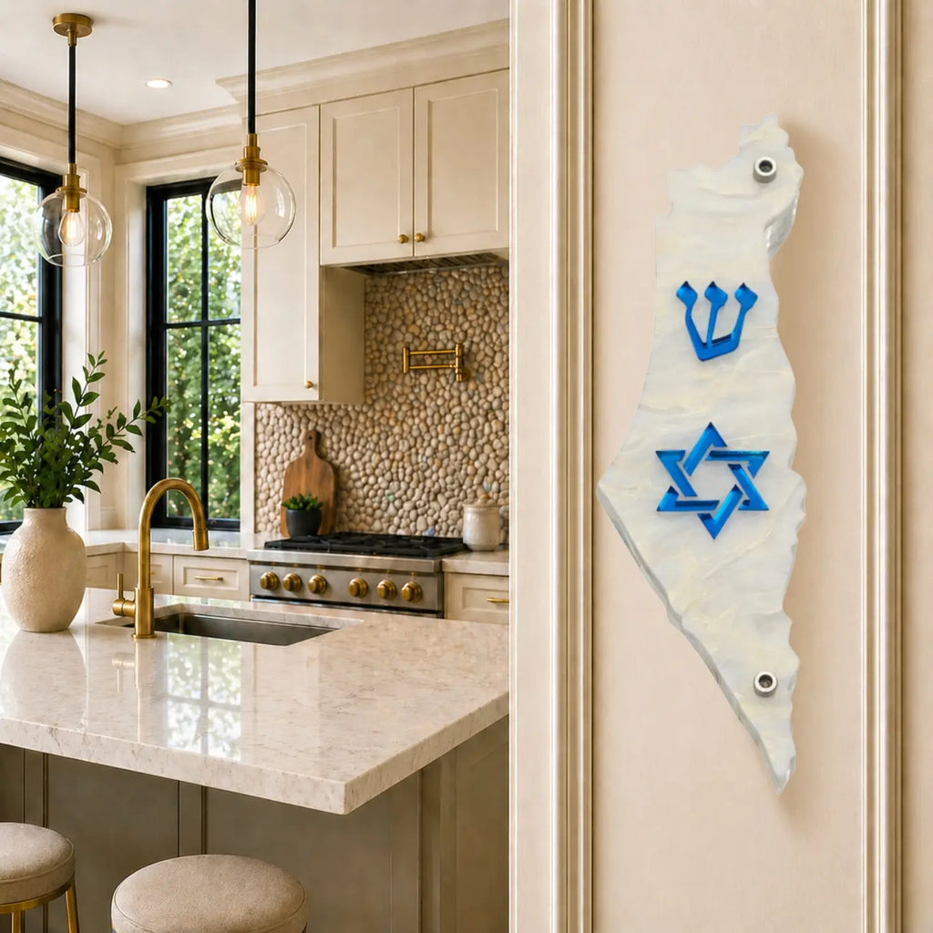 Genesis Map of Israel with David Star Mezuzah for Door – Handmade Premium Clear Acrylic Case – Model LSN-30513