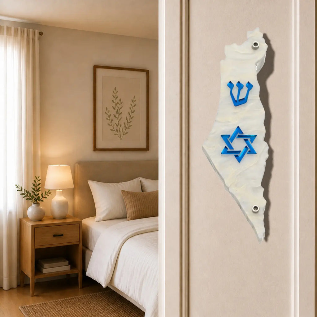 Genesis Map of Israel with David Star Mezuzah for Door – Handmade Premium Clear Acrylic Case – Model LSN-30513