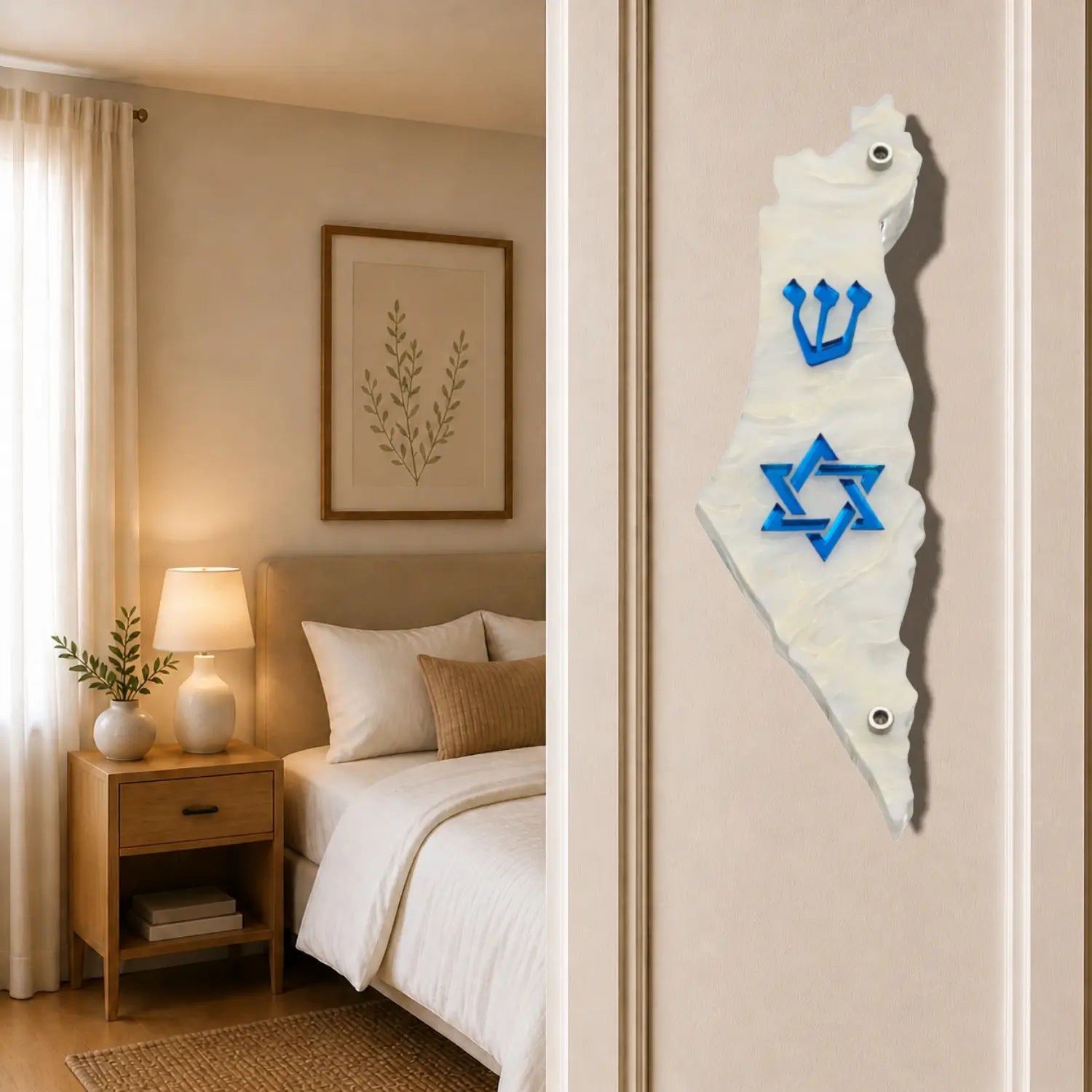Genesis Map of Israel with David Star Mezuzah for Door – Handmade Premium Clear Acrylic Case – Model LSN-30513