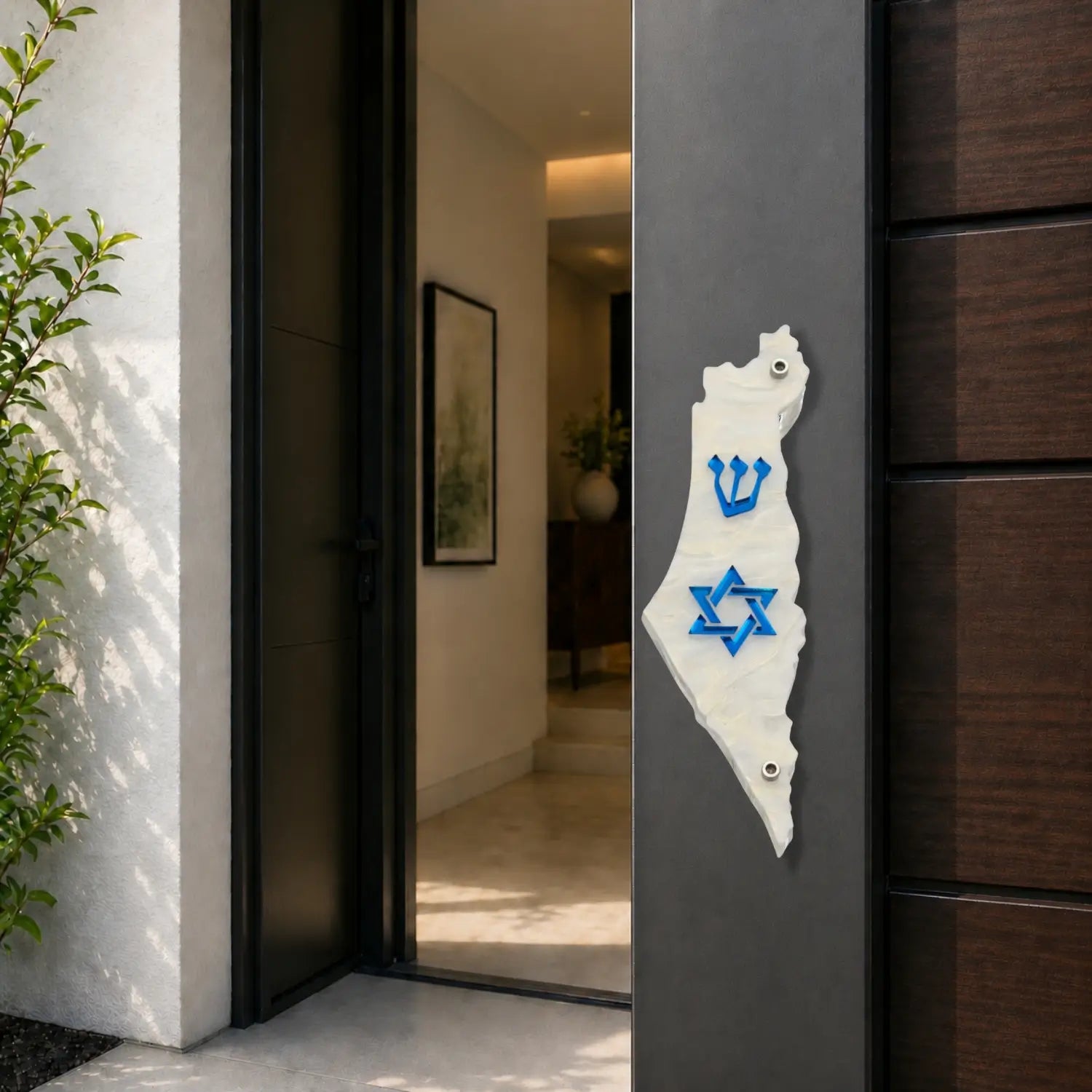 Genesis Map of Israel with David Star Mezuzah for Door – Handmade Premium Clear Acrylic Case – Model LSN-30513