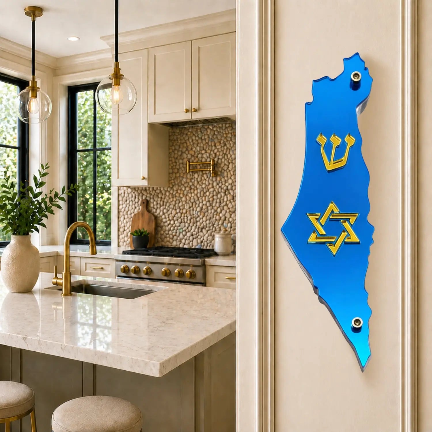 Genesis Map of Israel with David Star Mezuzah for Door – Handmade Premium Clear Acrylic Case – Model LSN-30514