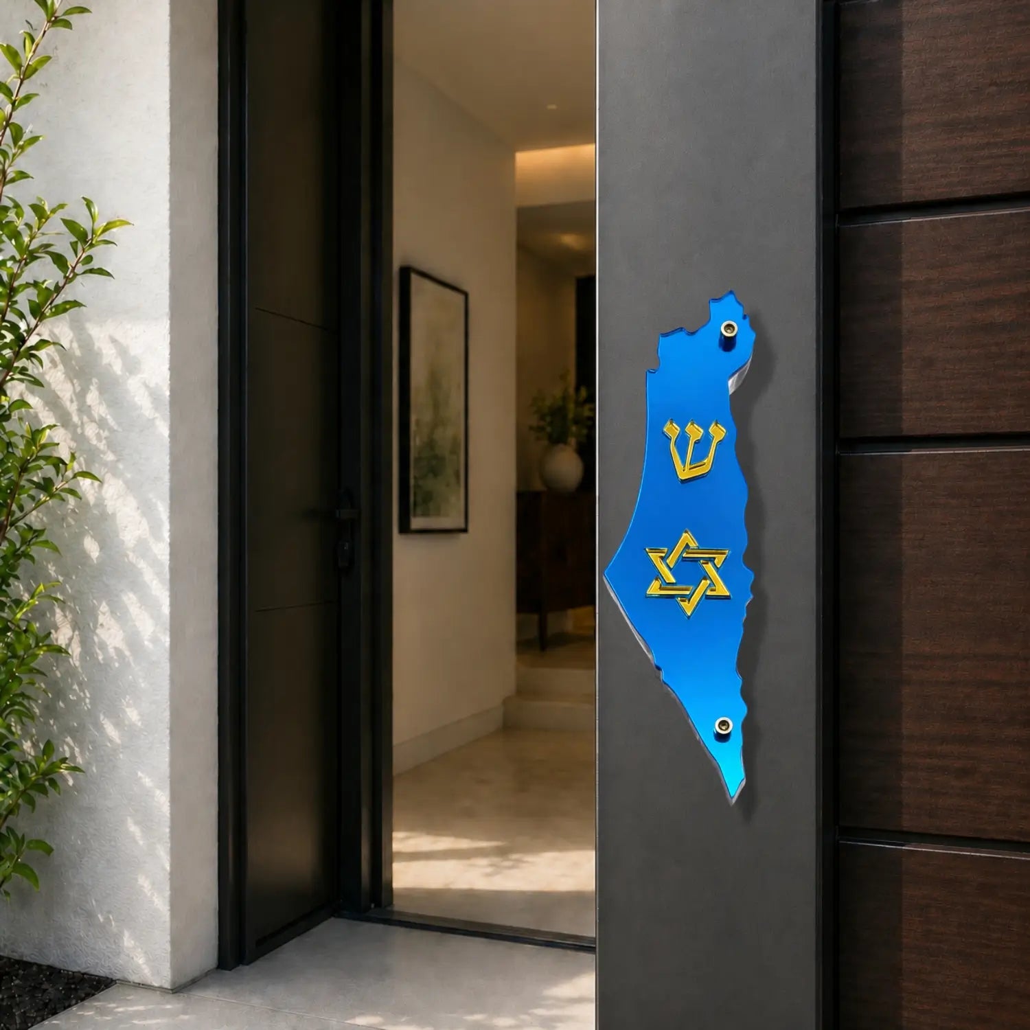 Genesis Map of Israel with David Star Mezuzah for Door – Handmade Premium Clear Acrylic Case – Model LSN-30514