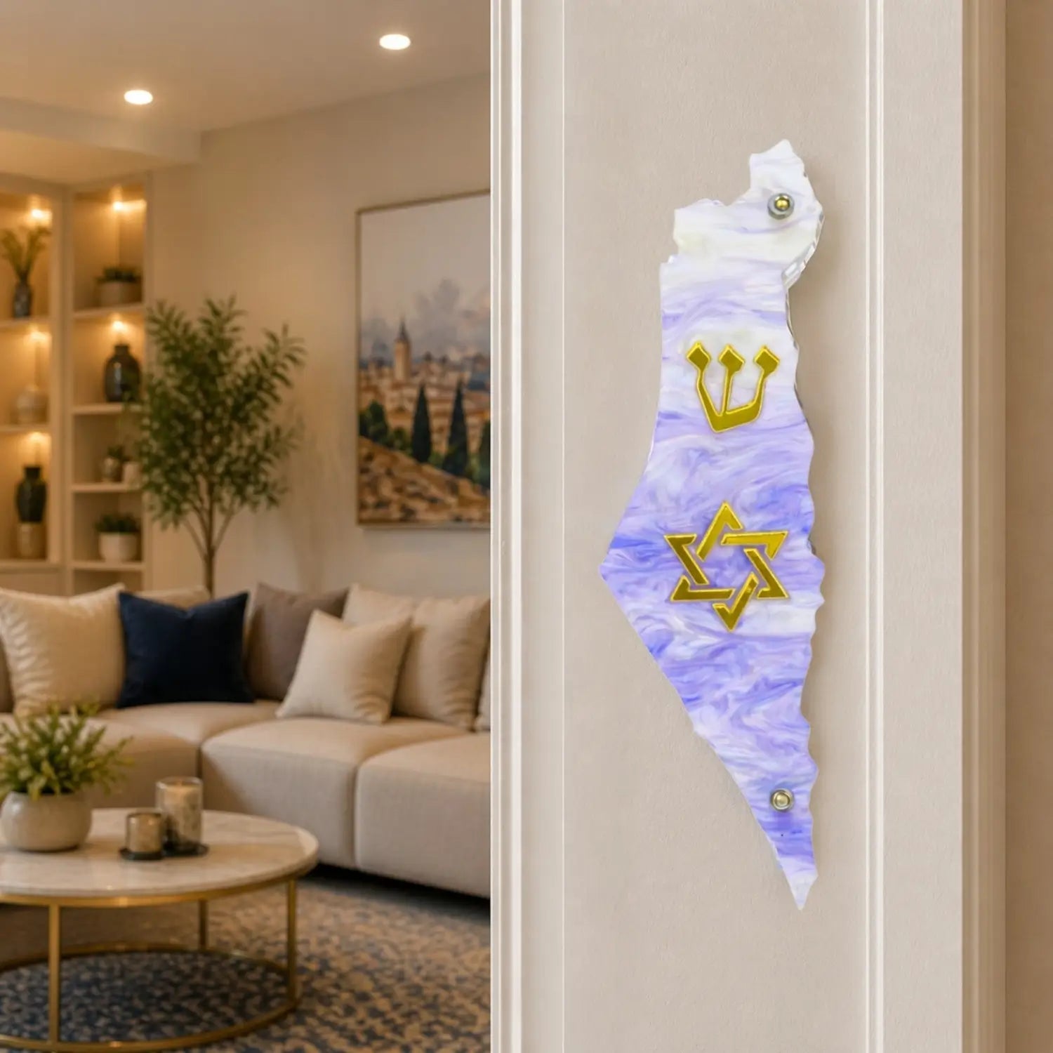 Genesis Map of Israel with David Star Mezuzah for Door – Handmade Premium Clear Acrylic Case – Model LSN-30515