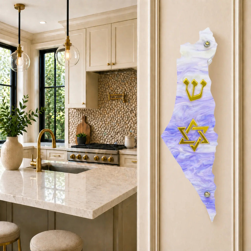 Genesis Map of Israel with David Star Mezuzah for Door – Handmade Premium Clear Acrylic Case – Model LSN-30515