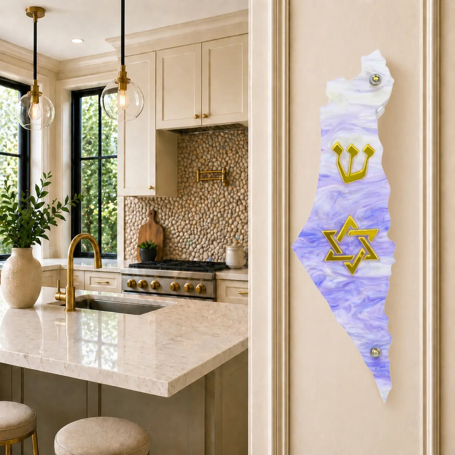 Genesis Map of Israel with David Star Mezuzah for Door – Handmade Premium Clear Acrylic Case – Model LSN-30515