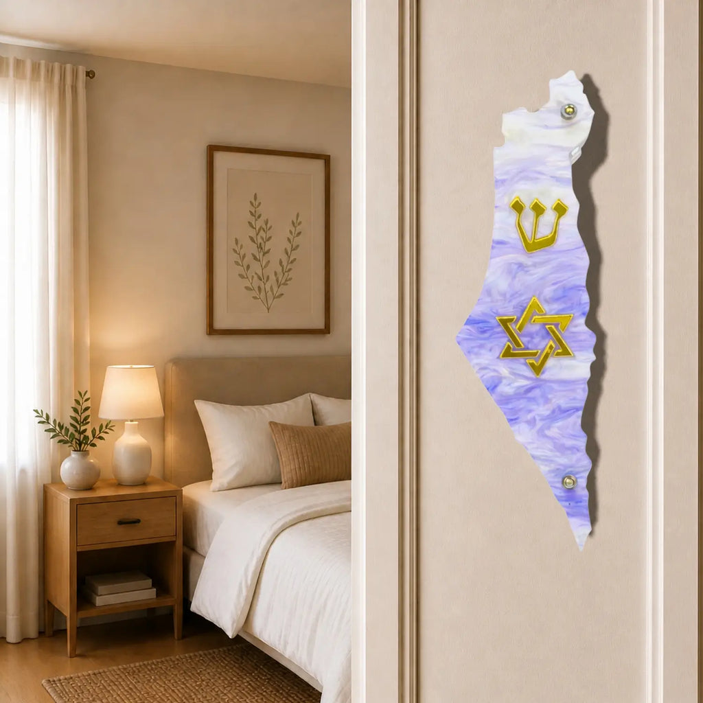 Genesis Map of Israel with David Star Mezuzah for Door – Handmade Premium Clear Acrylic Case – Model LSN-30515