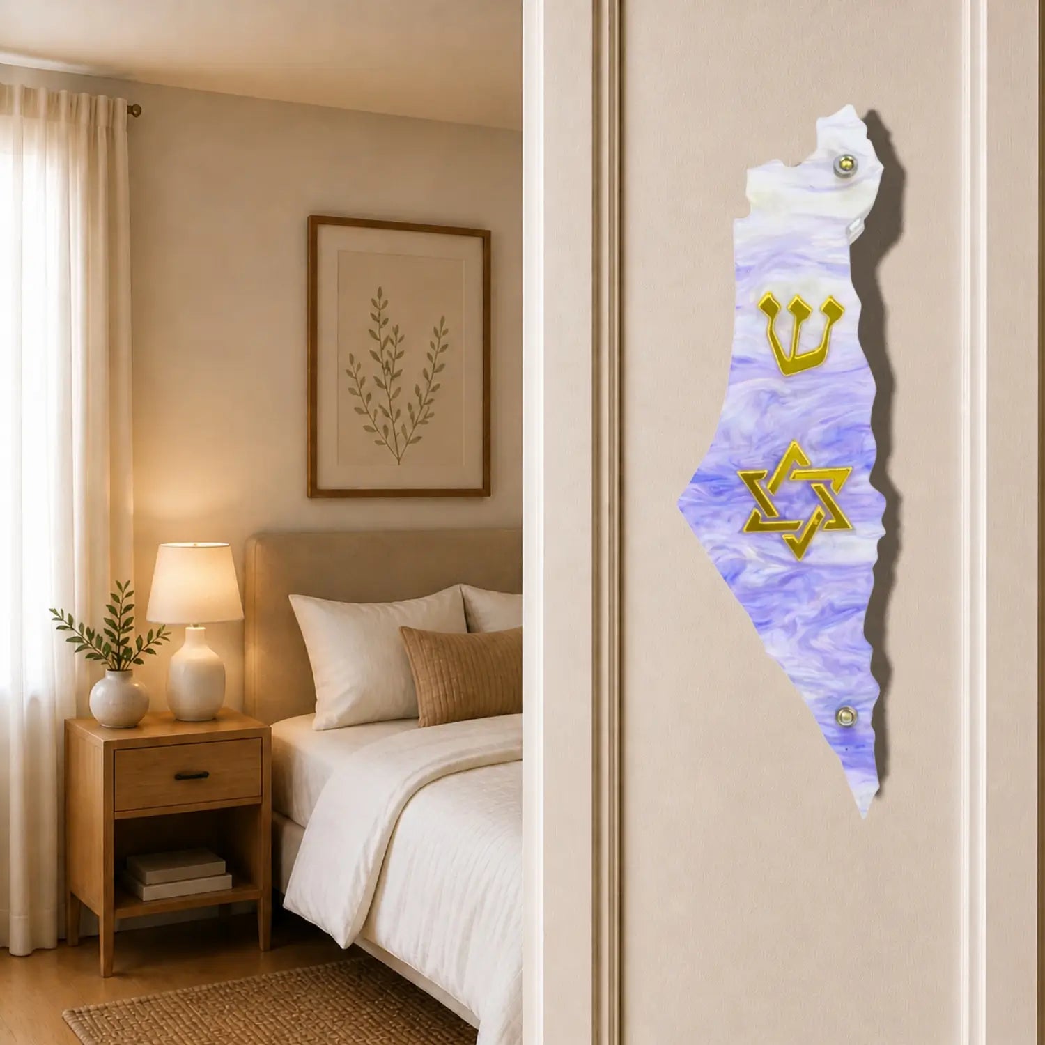 Genesis Map of Israel with David Star Mezuzah for Door – Handmade Premium Clear Acrylic Case – Model LSN-30515
