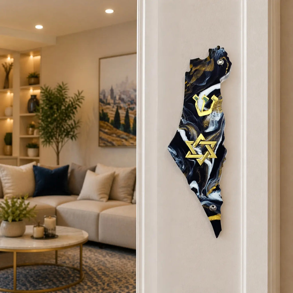 Genesis Map of Israel with David Star Mezuzah for Door – Handmade Premium Clear Acrylic Case – Model LSN-30516