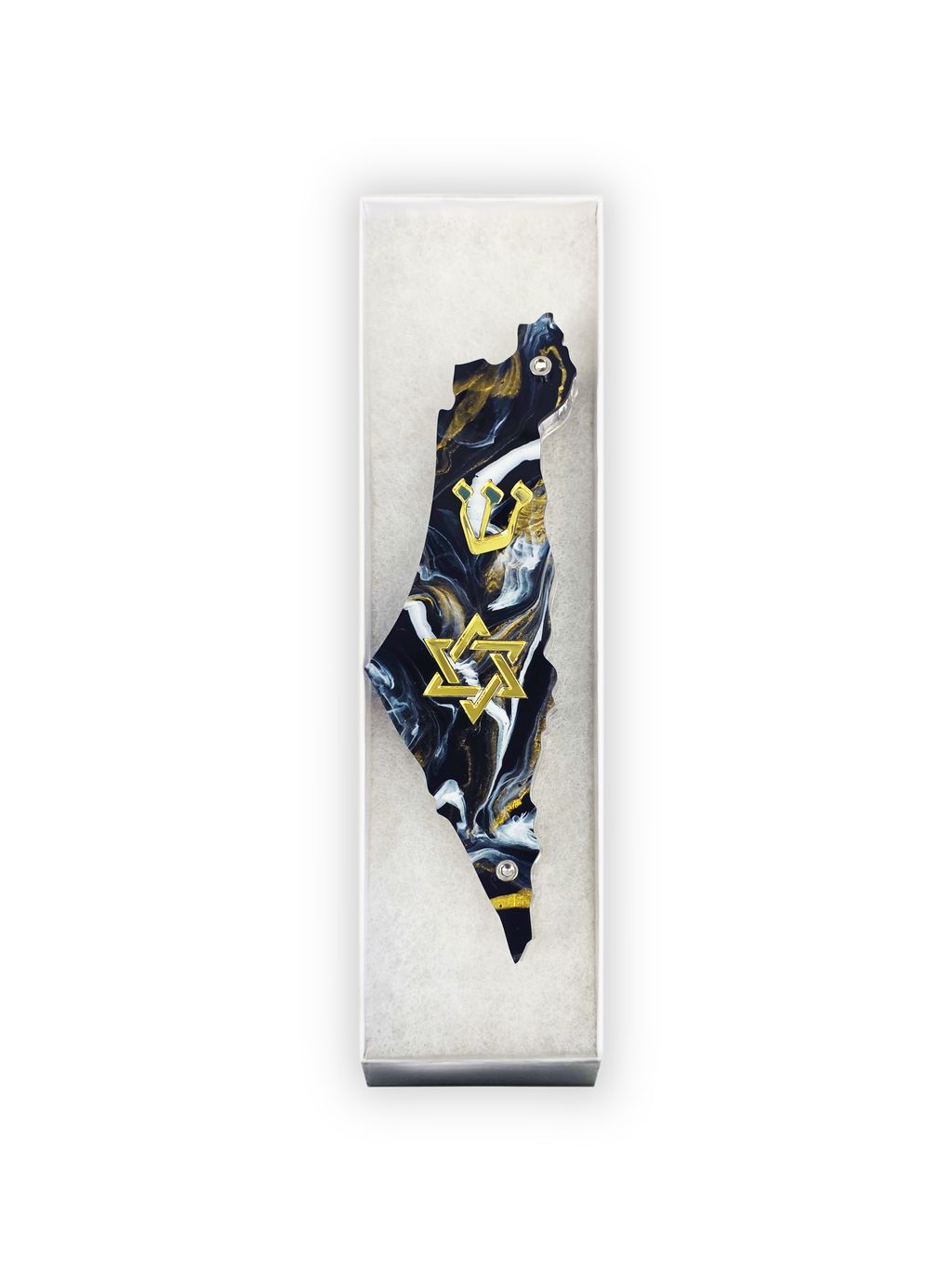 Genesis Map of Israel with David Star Mezuzah for Door – Handmade Premium Clear Acrylic Case – Model LSN-30516