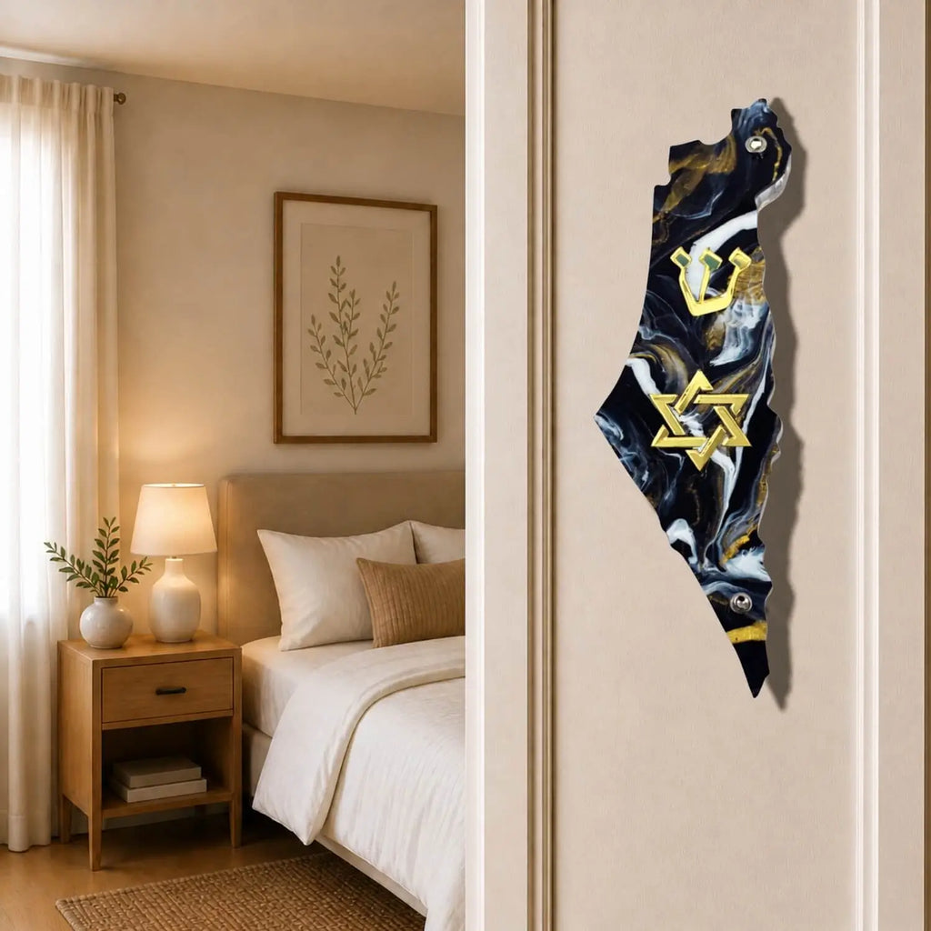 Genesis Map of Israel with David Star Mezuzah for Door – Handmade Premium Clear Acrylic Case – Model LSN-30516