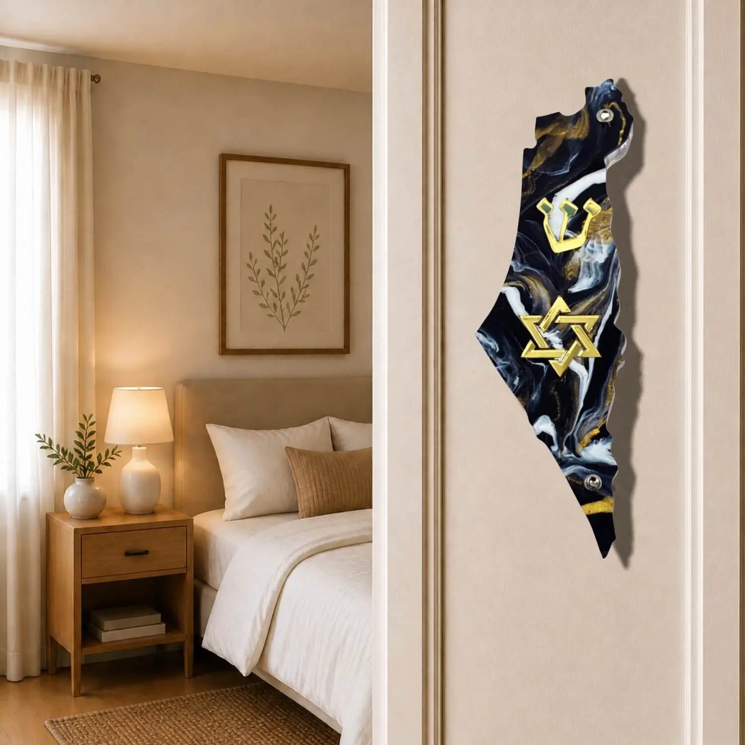 Genesis Map of Israel with David Star Mezuzah for Door – Handmade Premium Clear Acrylic Case – Model LSN-30516