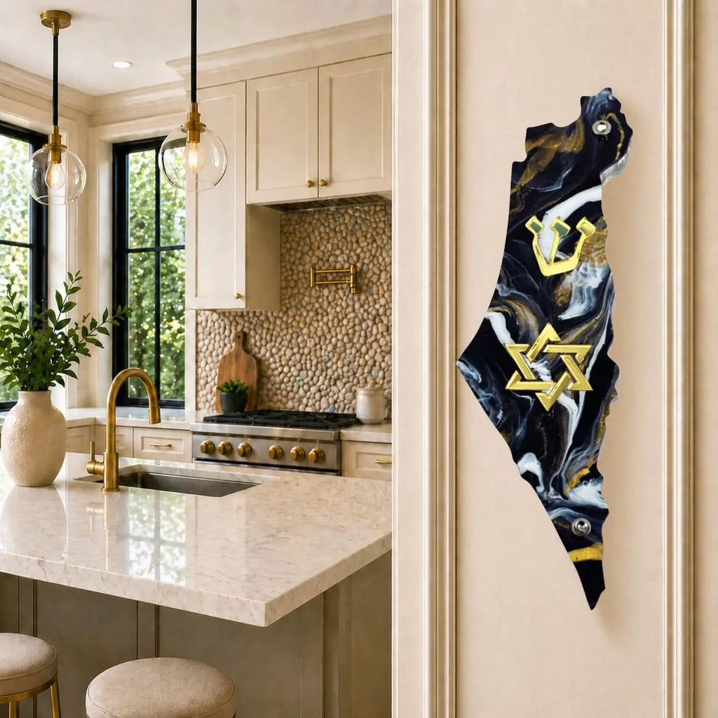 Genesis Map of Israel with David Star Mezuzah for Door – Handmade Premium Clear Acrylic Case – Model LSN-30516