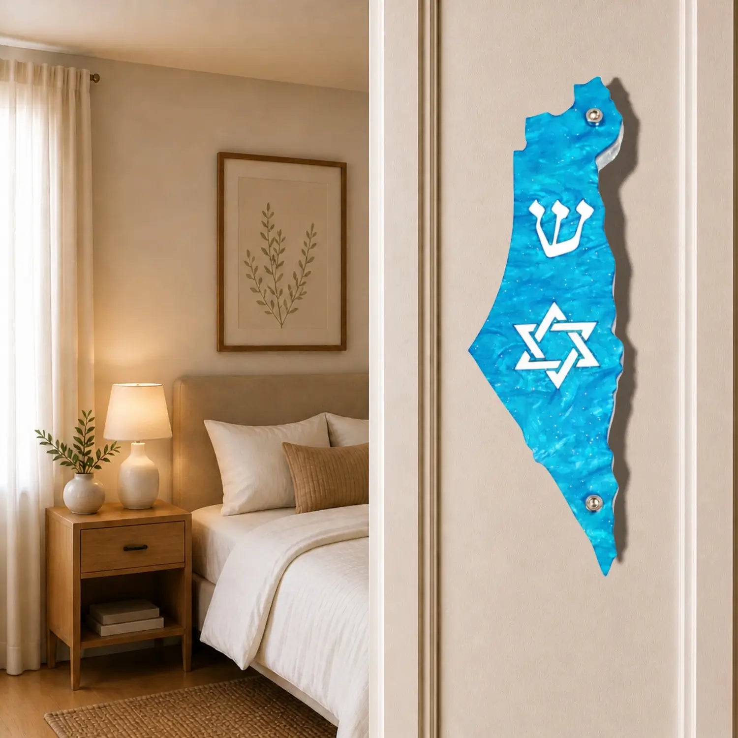 Genesis Map of Israel with David Star Mezuzah for Door – Handmade Premium Clear Acrylic Case – Model LSN-30517