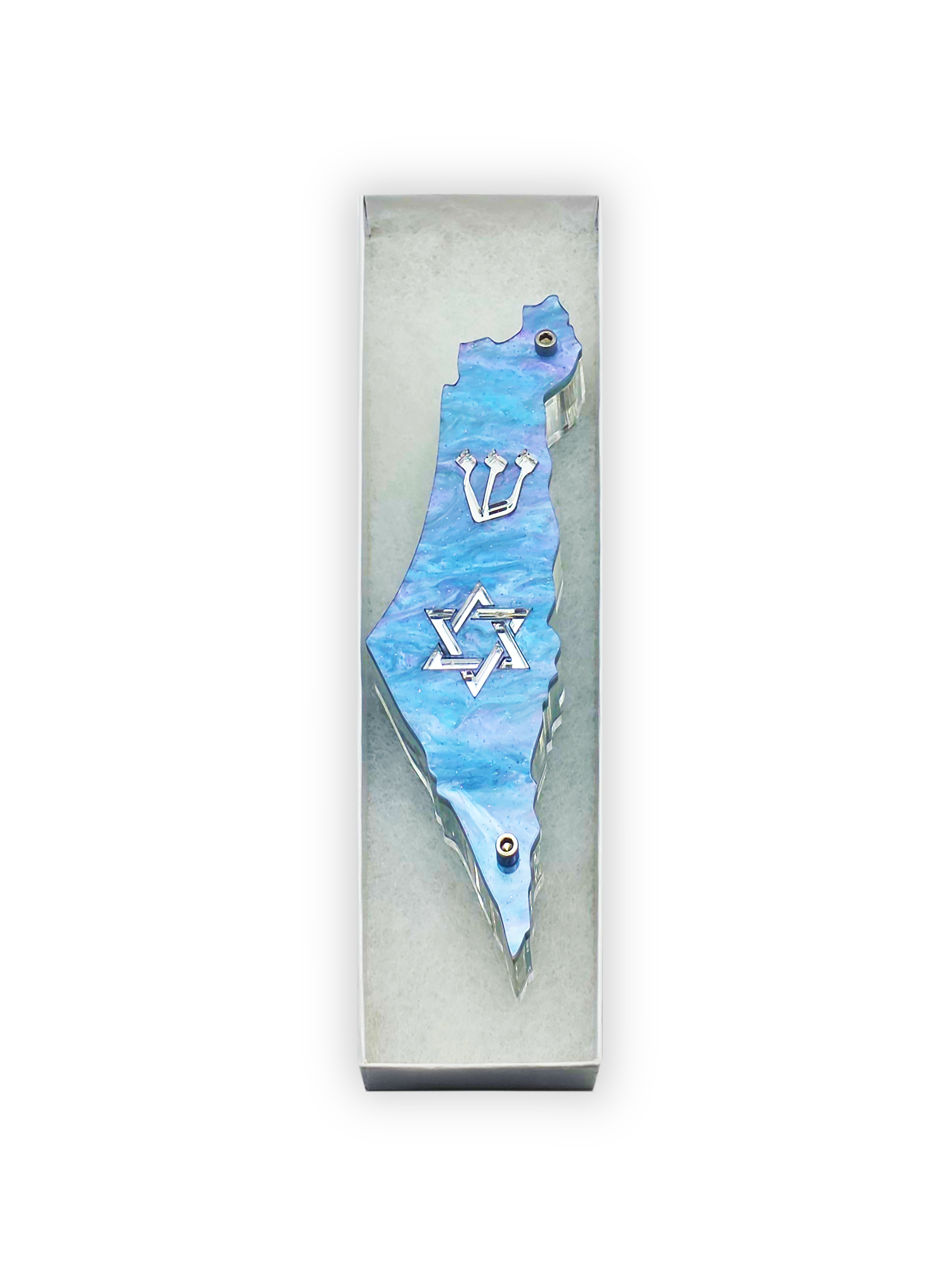 Genesis Map of Israel with David Star Mezuzah for Door – Handmade Premium Clear Acrylic Case – Model LSN-30518