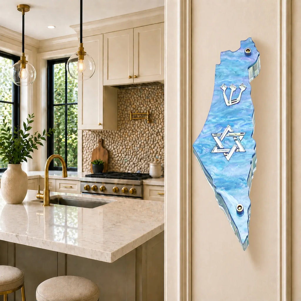 Genesis Map of Israel with David Star Mezuzah for Door – Handmade Premium Clear Acrylic Case – Model LSN-30518