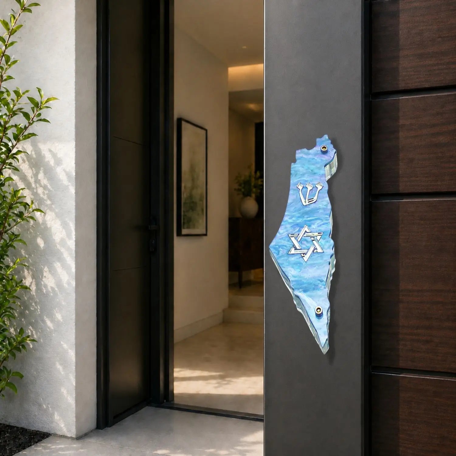 Genesis Map of Israel with David Star Mezuzah for Door – Handmade Premium Clear Acrylic Case – Model LSN-30518