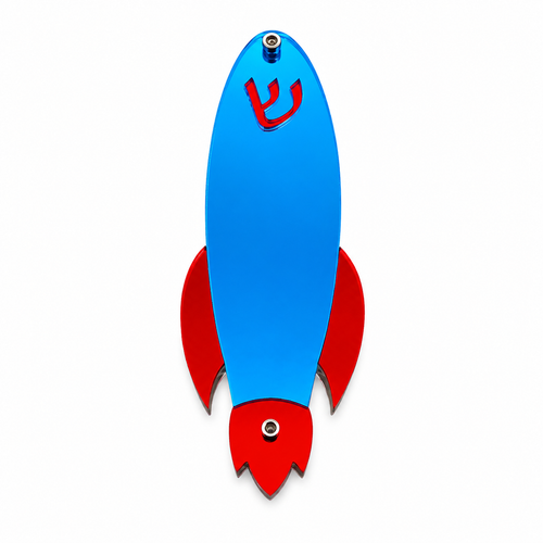 Genesis Kids Collection Rocket Blue & Red Mirror Mezuzah for Door – Handmade Premium Clear Acrylic Case – Model LSN-40001