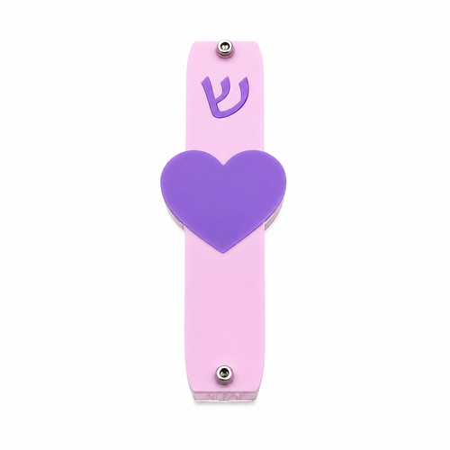 Genesis Kids Collection Purple with Baby Pink Pastel Heart Mezuzah for Door – Handmade Premium Clear Acrylic Case – Model LSN-40005