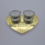 Personalized Heart Shabbat Candle Tray – Shabbat Shalom Hebrew Modern Judaica Candle Holder, Hostess Gift | Model LSN-4031