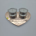 Personalized Heart Shabbat Candle Tray – Shabbat Shalom Hebrew Modern Judaica Candle Holder, Hostess Gift | Model LSN-4032