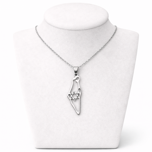 Hollow Israel Map Necklace with Star of David – SilverStainless Steel Outline Pendant | Unisex Jewish Gift LSN-6012
