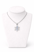 Star of David Necklace with Israel Map & Flag Detail – Silver Stainless Steel Pendant | Unisex Jewish Gift LSN-6016