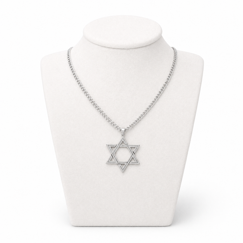 Star of David Necklace 3 x 2.5 cm  – Silver Stainless Steel Jewish Pendant | Unisex Gift LSN-6025