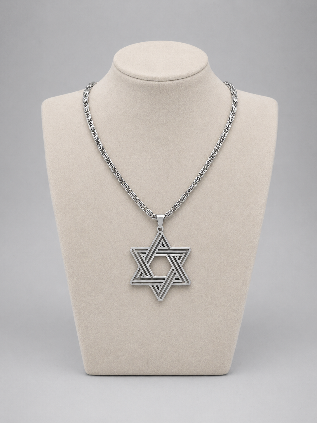Star of David Necklace 4 x 3.5 cm  – Silver Stainless Steel Jewish Pendant | Unisex Gift LSN-6026