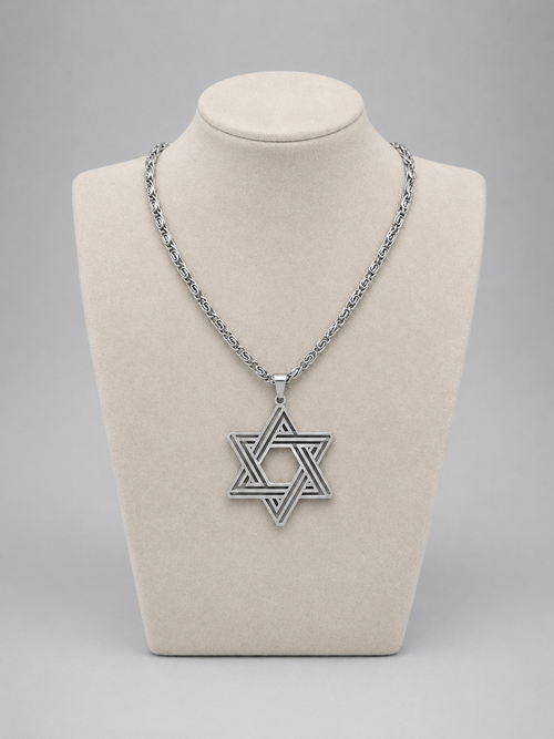 Star of David Necklace 4 x 3.5 cm  – Silver Stainless Steel Jewish Pendant | Unisex Gift LSN-6026