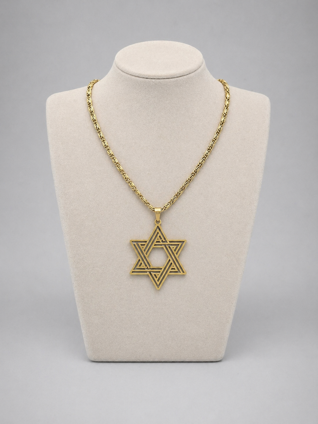 Star of David Necklace 4 x 3.5 cm  – Gold Stainless Steel Jewish Pendant | Unisex Gift LSN-6027