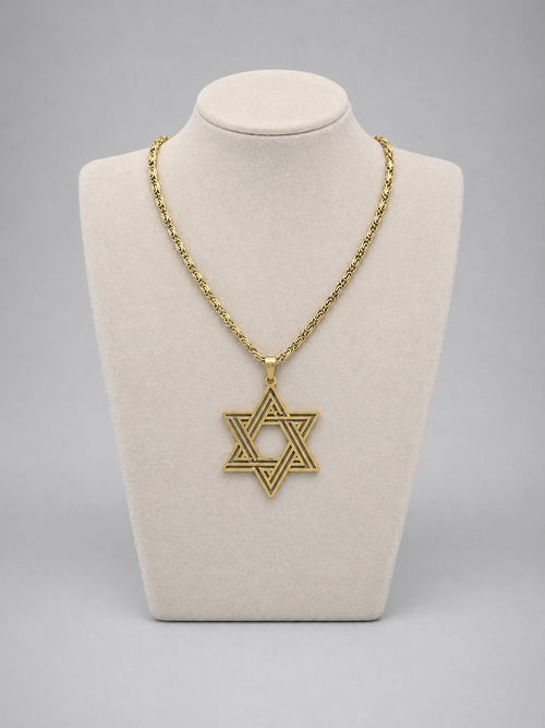 Star of David Necklace 4 x 3.5 cm  – Gold Stainless Steel Jewish Pendant | Unisex Gift LSN-6027