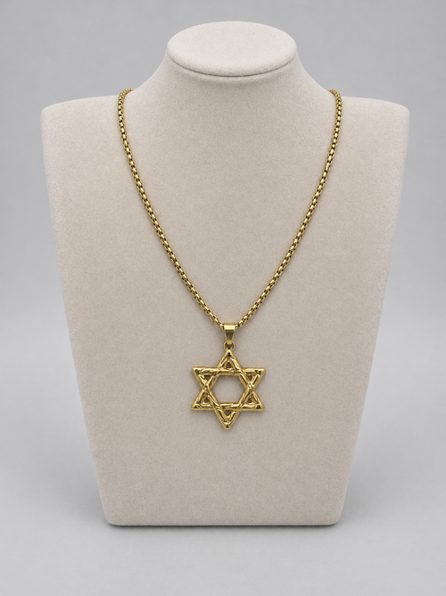 Star of David Necklace 3 x 2.5 cm  – Gold Stainless Steel Jewish Pendant | Unisex Gift LSN-6028