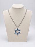 Star of David Necklace 3 x 2.5 cm  – Blue / Silver Stainless Steel Jewish Pendant | Unisex Gift LSN-6029