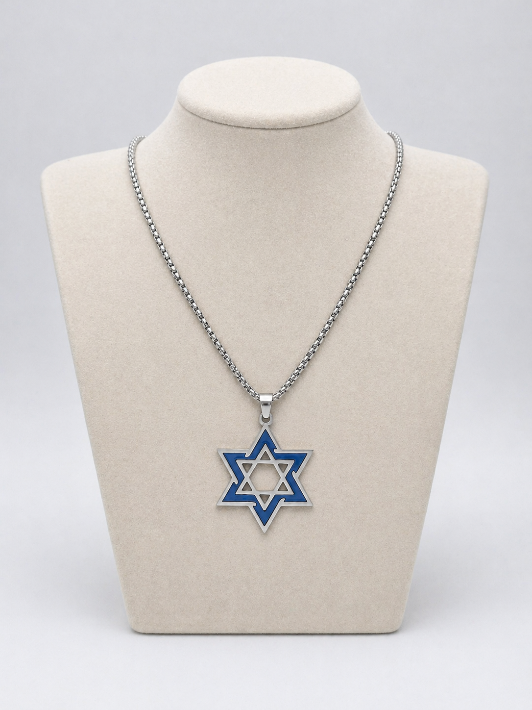 Star of David Necklace 3 x 2.5 cm  – Blue / Silver Stainless Steel Jewish Pendant | Unisex Gift LSN-6029