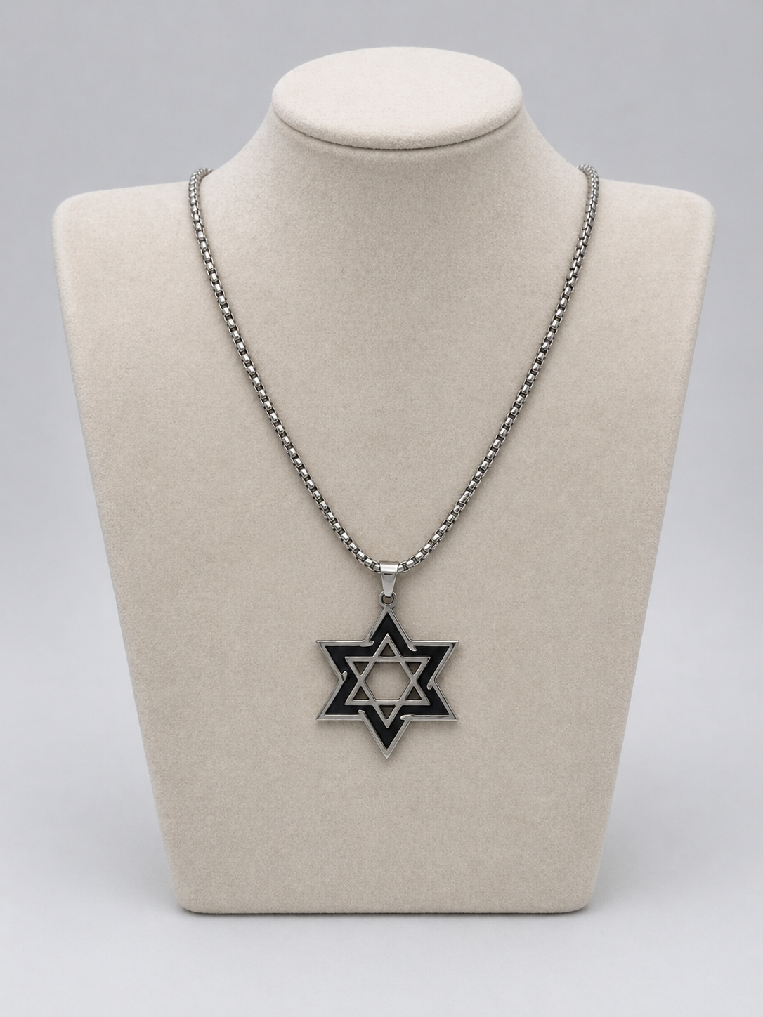 Star of David Necklace 3 x 2.5 cm  – Black / Silver Stainless Steel Jewish Pendant | Unisex Gift LSN-6030